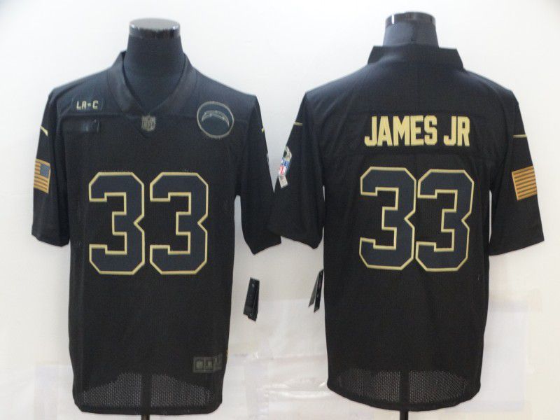 Men Los Angeles Chargers #33 James jr Black gold lettering 2020 Nike NFL Jersey